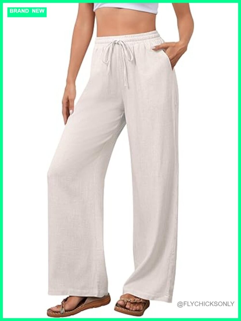 Cotton Linen Palazzo Pants Drawstring Elastic Waist Flowy Wide Leg Long Lounge